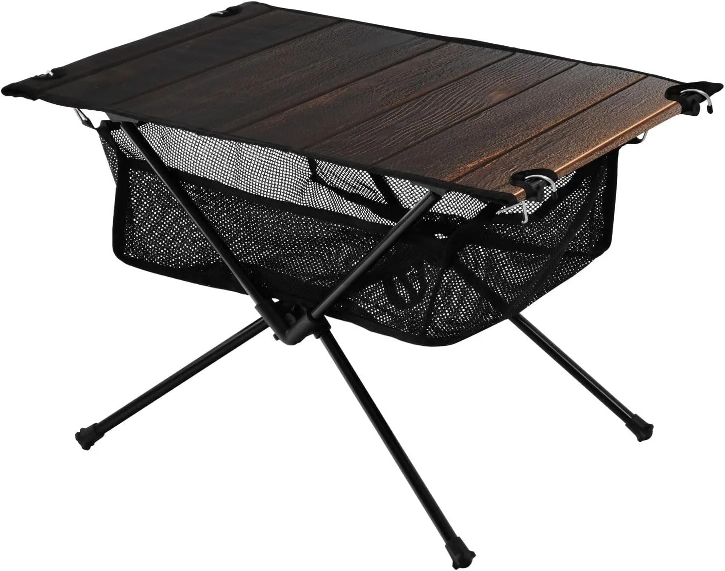 Camping Table Lightweight Portable Folding Table with Mesh Storage Net Wood Grain Black Light Ideal for Camping Hiking Beach Picnic Travel Backyard