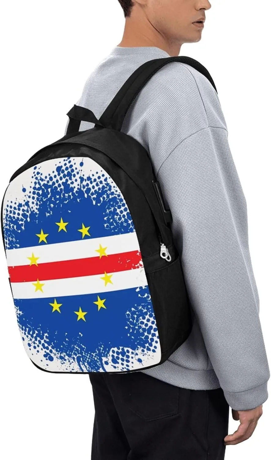 Cape Verde Cape Verdean Flag Travel Backpack 17-Inch Laptop Backpacks Business Rucksack Casual Sport Daypack with USB Charging Port Carry-on Bag for Camping Biking