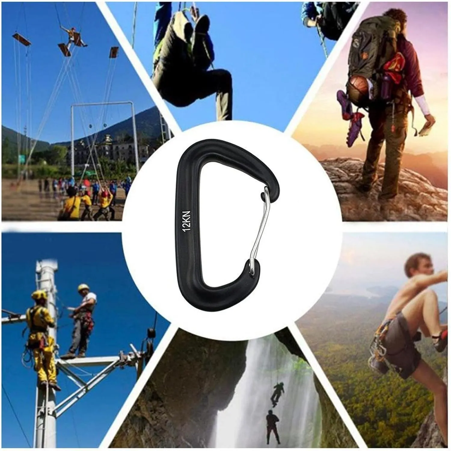 Carabiner Clips,Spring Clips， 1PCS Durable 12KN DKey Aluminum Wire Gate Spring Clip Locking Backpack Hammock Camping Hiking Climbing Equipment
