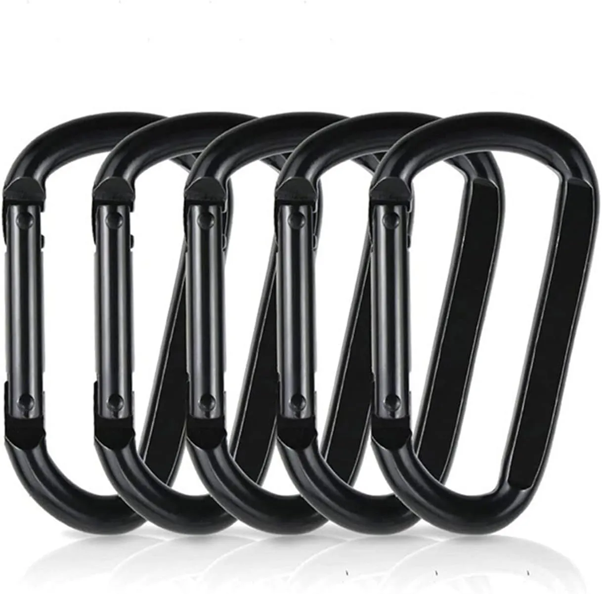 Carabiner Clips,Spring Clips， 5PCS MiniBlack D Shaped Buckle Aluminum Alloy Locking Spring Snap Hook Keychain Clip Outdoor Camping Traveling