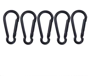 Carabiner Clips,Spring Clips， 5PCS MiniBlack D Shaped Buckle Aluminum Alloy Locking Spring Snap Hook Keychain Clip Outdoor Camping Traveling