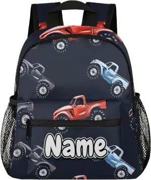 Cars Monster Truck Personalized Backpack Bag with Name Lightweight Custom Shoulder Bags Waterproof Casual Backpacks Travel Laptop Bag for Work Picnic 12in