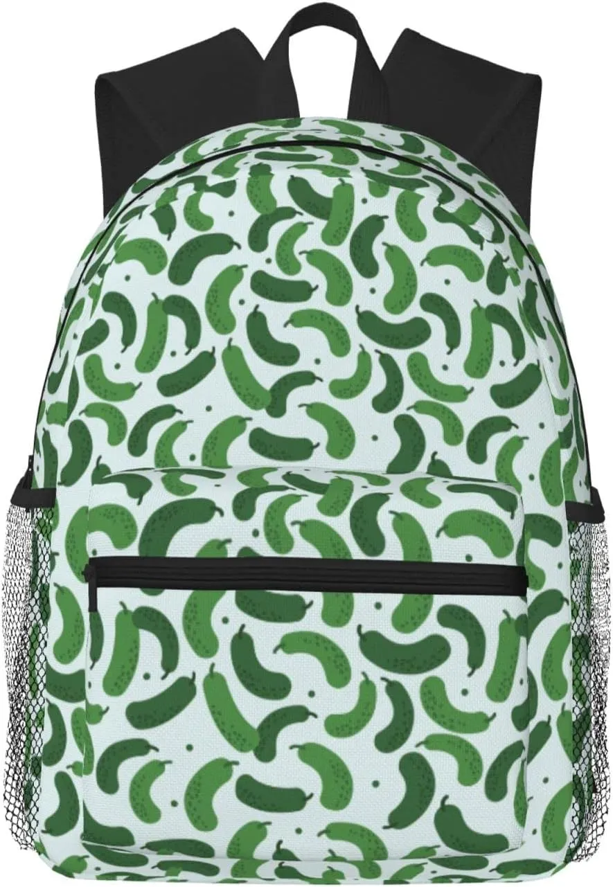 Cartoon Cucumber Pattern Backpack for Women Men Worker Teacher Business Travel Backpacks Shoulders Bag Daypack Bookbag with Mesh Pockets