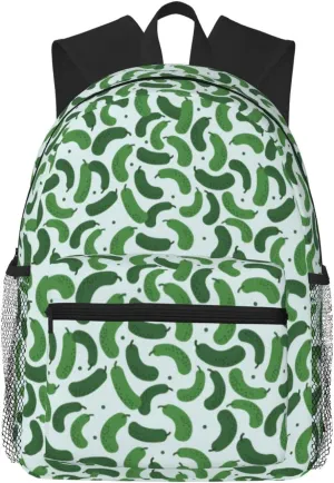 Cartoon Cucumber Pattern Backpack for Women Men Worker Teacher Business Travel Backpacks Shoulders Bag Daypack Bookbag with Mesh Pockets