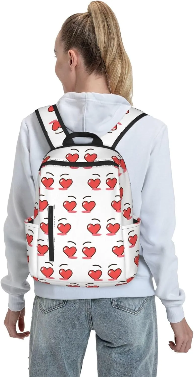 Cartoon Cute Love Hearts Eyes Casual Backpacks Large Capacity Laptop Backpack Sports Fitness Rucksack Travel Carry-On Daypack Adjustable Shoulder Strap Work Bag for Outdoor Camping