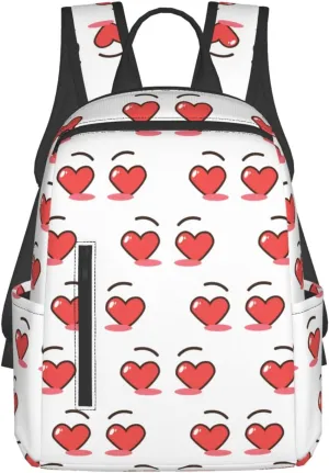 Cartoon Cute Love Hearts Eyes Casual Backpacks Large Capacity Laptop Backpack Sports Fitness Rucksack Travel Carry-On Daypack Adjustable Shoulder Strap Work Bag for Outdoor Camping