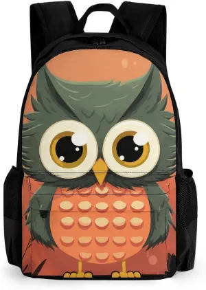 Cartoon Owl on Orange Background Travel Backpack Nurse Bag With 2 Pockets Casual Daypack Laptop Backpacks for Men & Women Kids