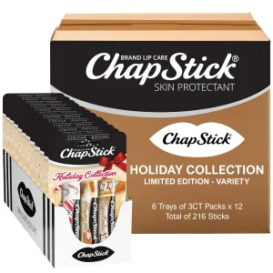 ChapStick Bulk Lip Balm, Holiday Collection, Lip Care Tubes, 0.45 oz, 216 ct case