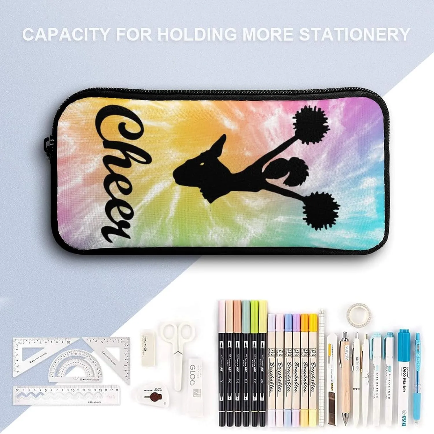 Cheerleading Backpack with Lunch Box & Pencil Case, 16 Inch Cute Cheer Themed Bookbag, Adjustable Lightweight Large Capacity, Colorful Daily Casual Backpacks Set with Lunch Bag