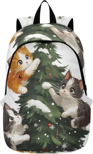 CHIFIGNO Cute Cats Christmas Tree Casual Casual Daypack Backpacks for Women Cool Bookbag for School Gifts