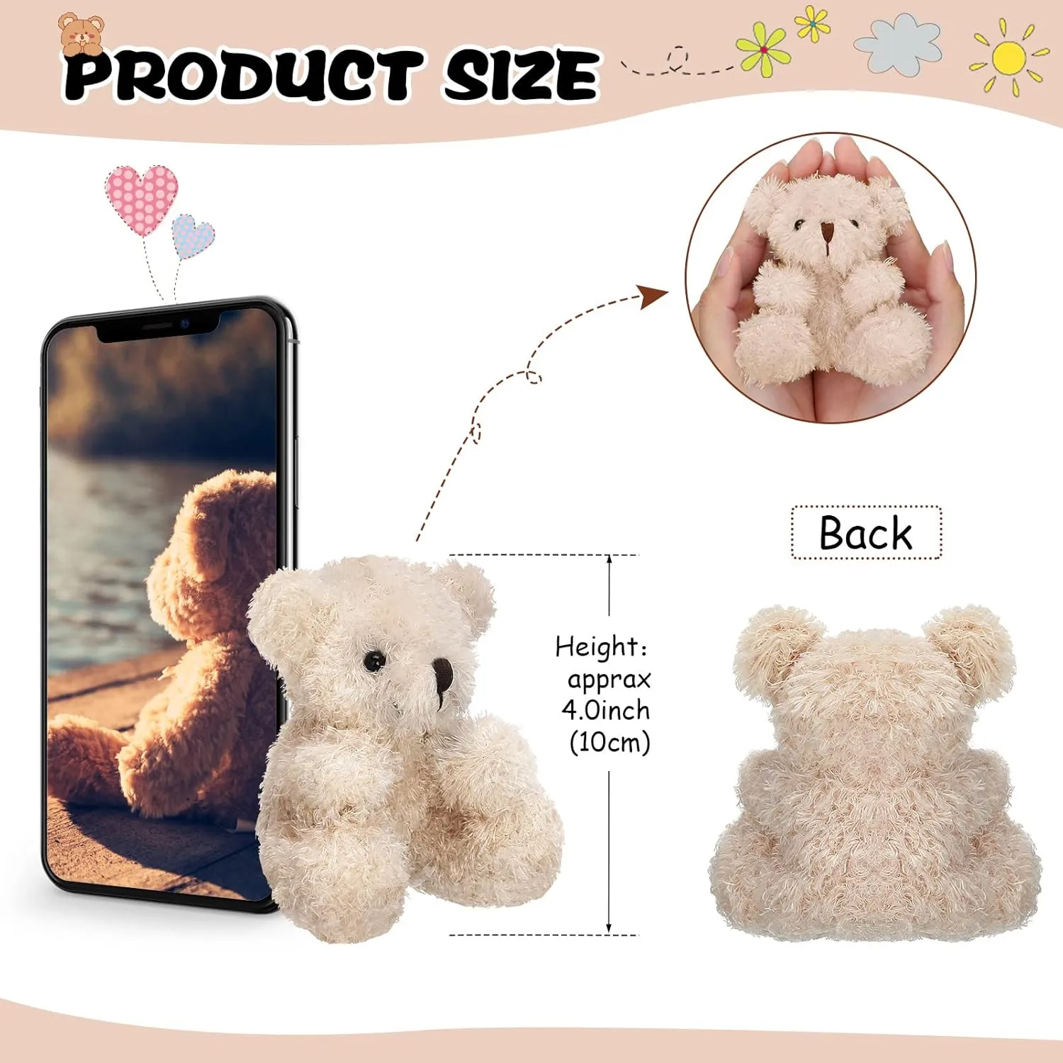 Chivao 20 Pcs Mini Plush Bears 4'' Small Bear Bulk Stuffed Animal Toys Tiny Soft Bear Doll Present Stuffers for Baby Shower Favors Wedding Party(Brown, Apricot)