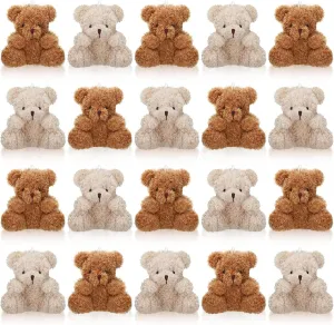 Chivao 20 Pcs Mini Plush Bears 4'' Small Bear Bulk Stuffed Animal Toys Tiny Soft Bear Doll Present Stuffers for Baby Shower Favors Wedding Party(Brown, Apricot)