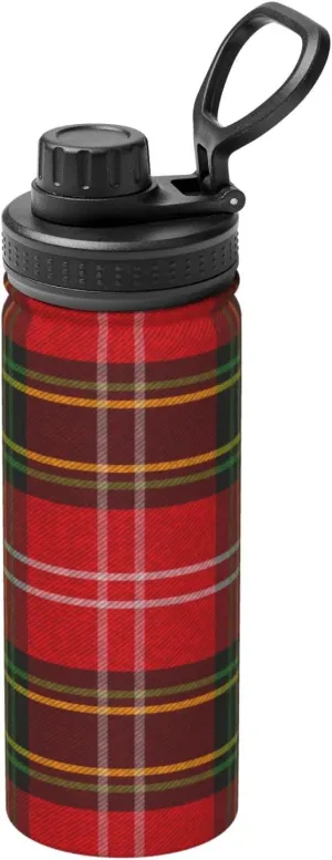 Christmas Red Green Plaid Sports Water Bottle 18 Oz, Xmas Checked Insulated Stainless Steel Water Jug Fitness, Sport Flask for Outdoor Running Cycling