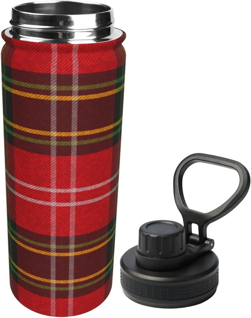 Christmas Red Green Plaid Sports Water Bottle 18 Oz, Xmas Checked Insulated Stainless Steel Water Jug Fitness, Sport Flask for Outdoor Running Cycling