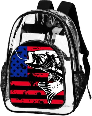 Clear Backpack American Bass Fishing Lure Flag Clear Transparent Backpack for Concert, Beach, Work, Travel & Sporting