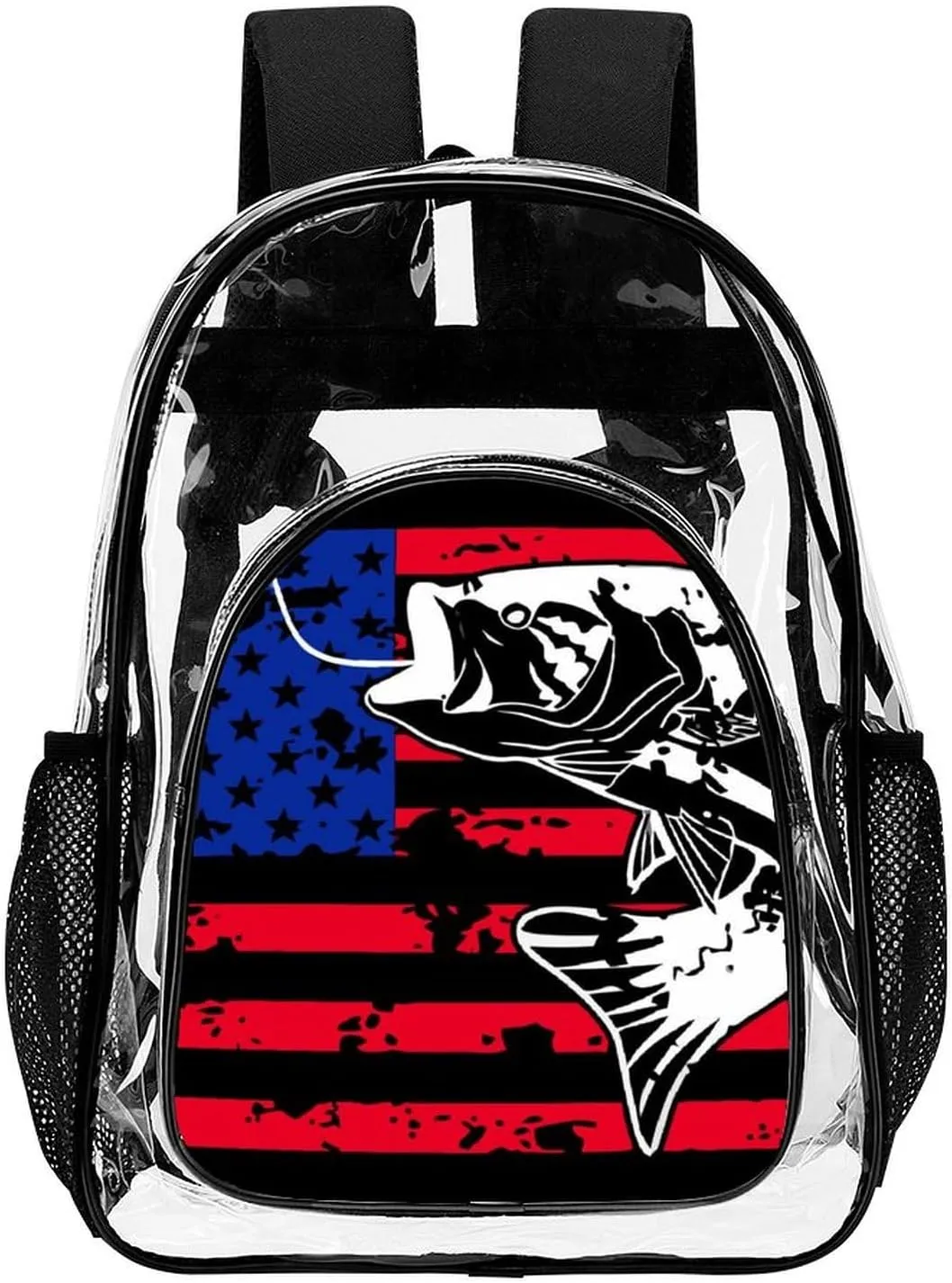 Clear Backpack American Bass Fishing Lure Flag Clear Transparent Backpack for Concert, Beach, Work, Travel & Sporting