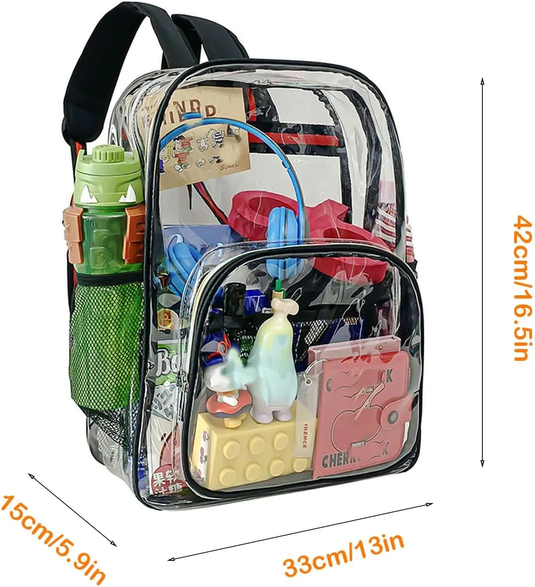 Clear Backpack PVC Shoulder Bag, Heavy Duty Transparent Rucksack See Through Bag for School Sports and Travel, Gray Three-piece Set, L