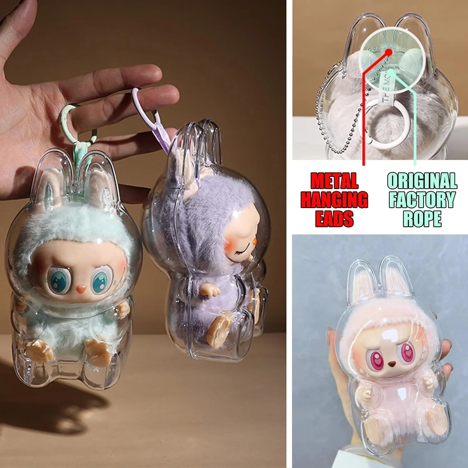 Clear Bag Keychain For LABUBU Plush Doll,Hanging Display Case,Protective Case,Plastic PVC Storage Box (V2)