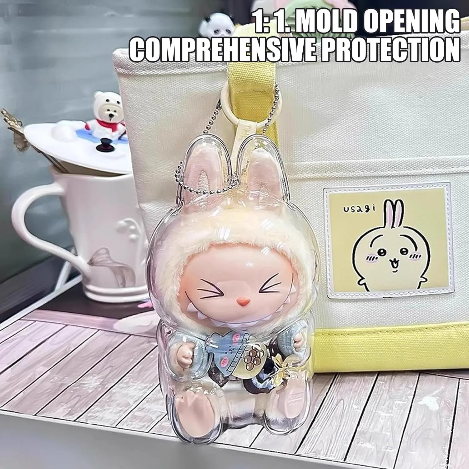 Clear Bag Keychain For LABUBU Plush Doll,Hanging Display Case,Protective Case,Plastic PVC Storage Box (V2)