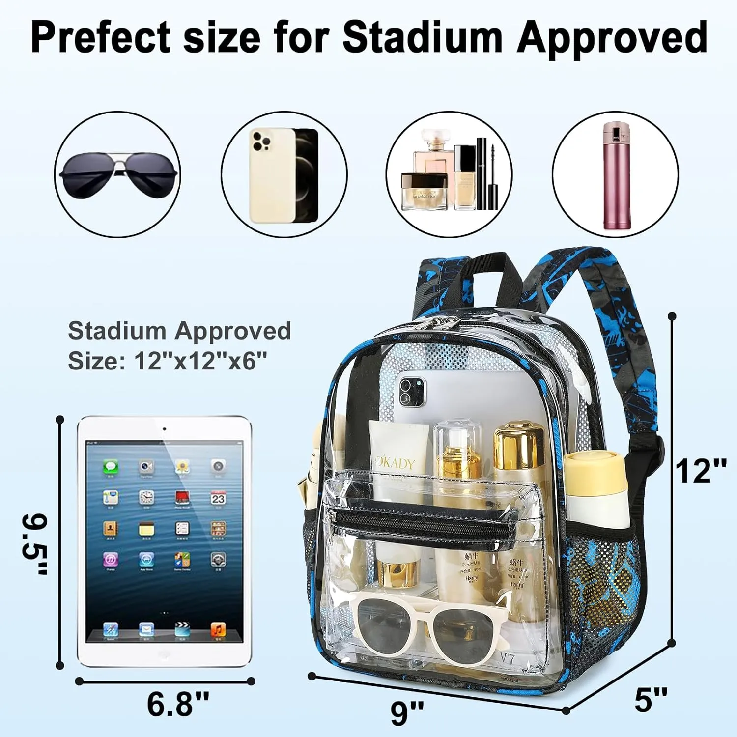 Clear Mini Backpack for Stadium Events 12x12x6 Small Transparent Backpacks Plastic See Through Clear Bag for Concerts Work (C-Graffiti red)