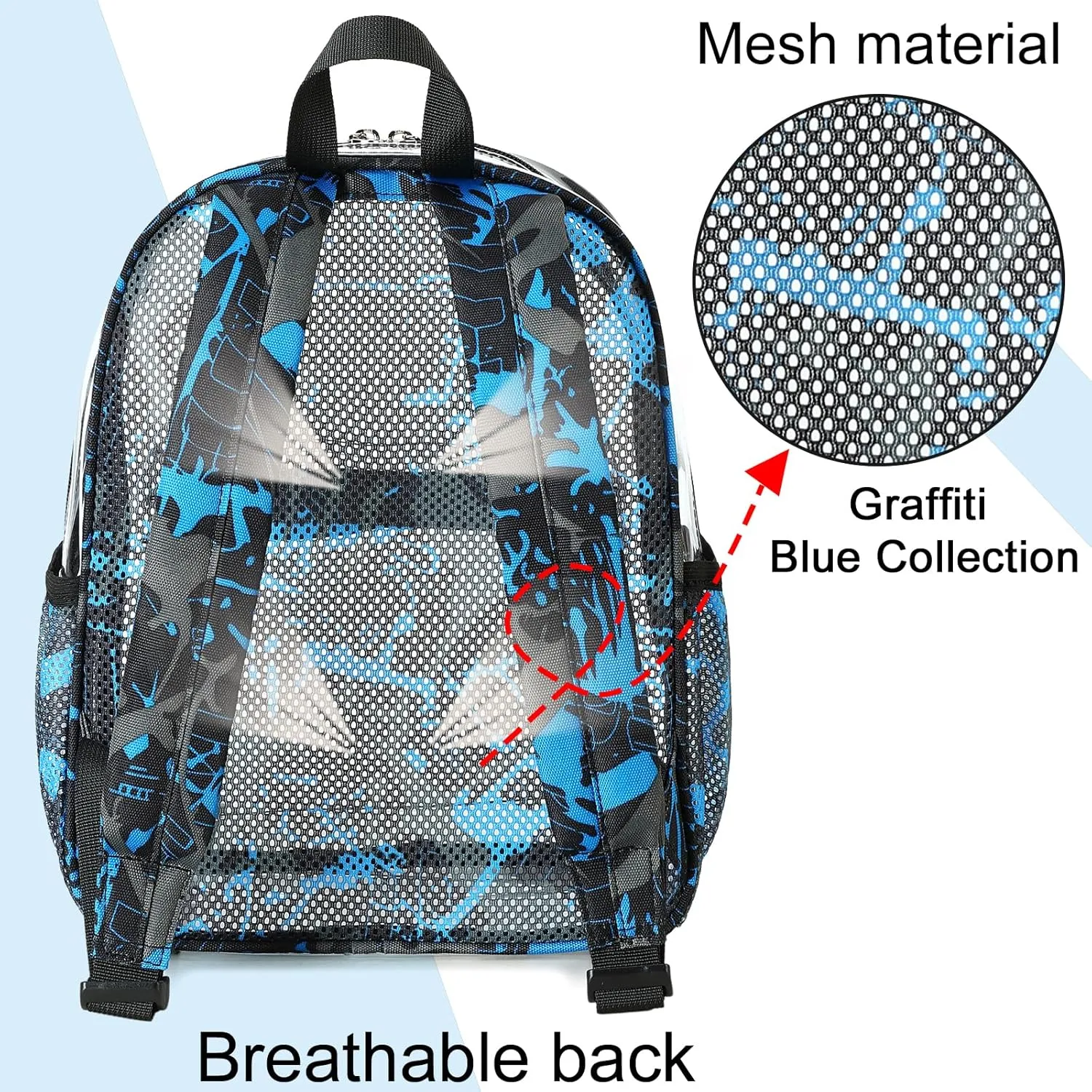 Clear Mini Backpack for Stadium Events 12x12x6 Small Transparent Backpacks Plastic See Through Clear Bag for Concerts Work (C-Graffiti red)