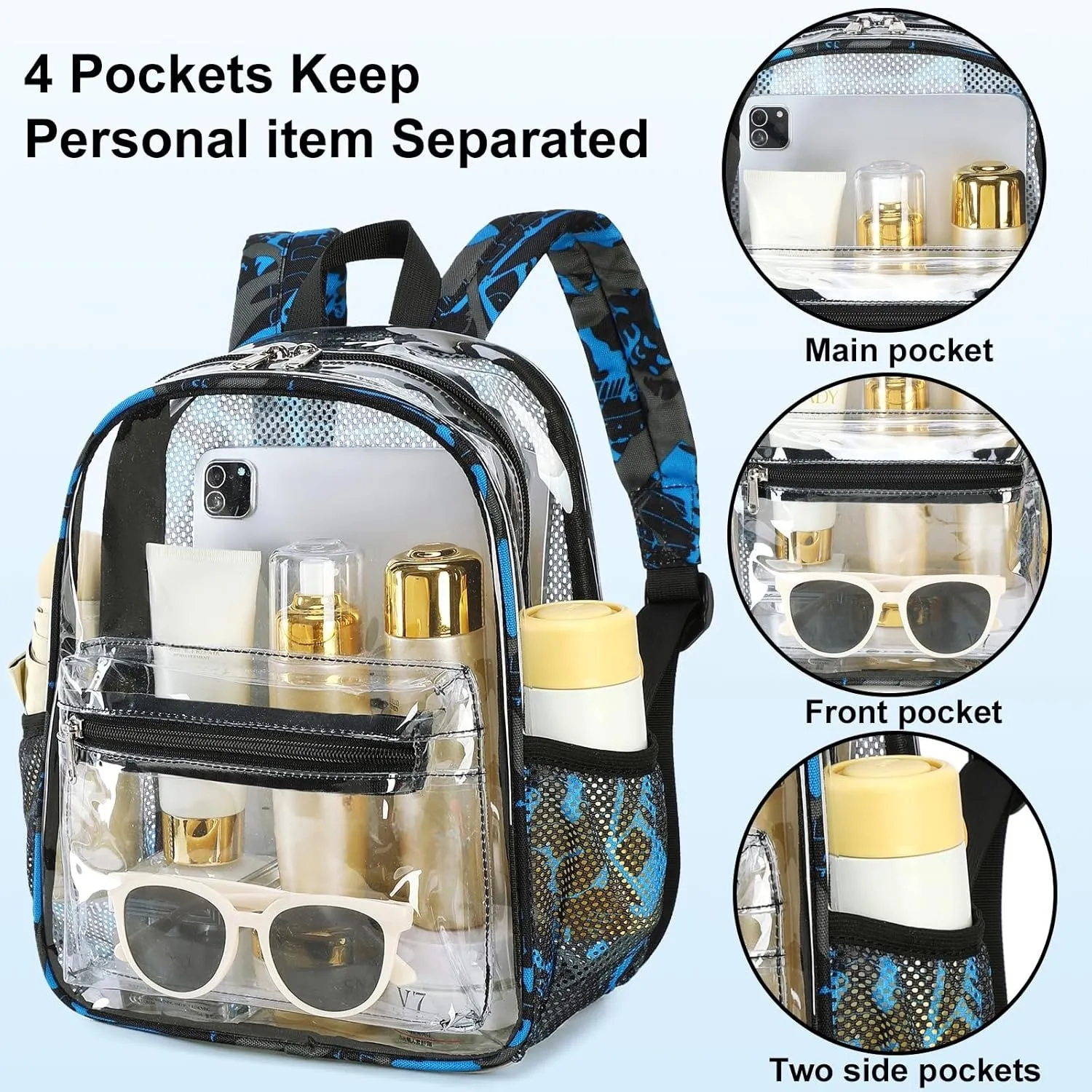 Clear Mini Backpack for Stadium Events 12x12x6 Small Transparent Backpacks Plastic See Through Clear Bag for Concerts Work (C-Graffiti red)