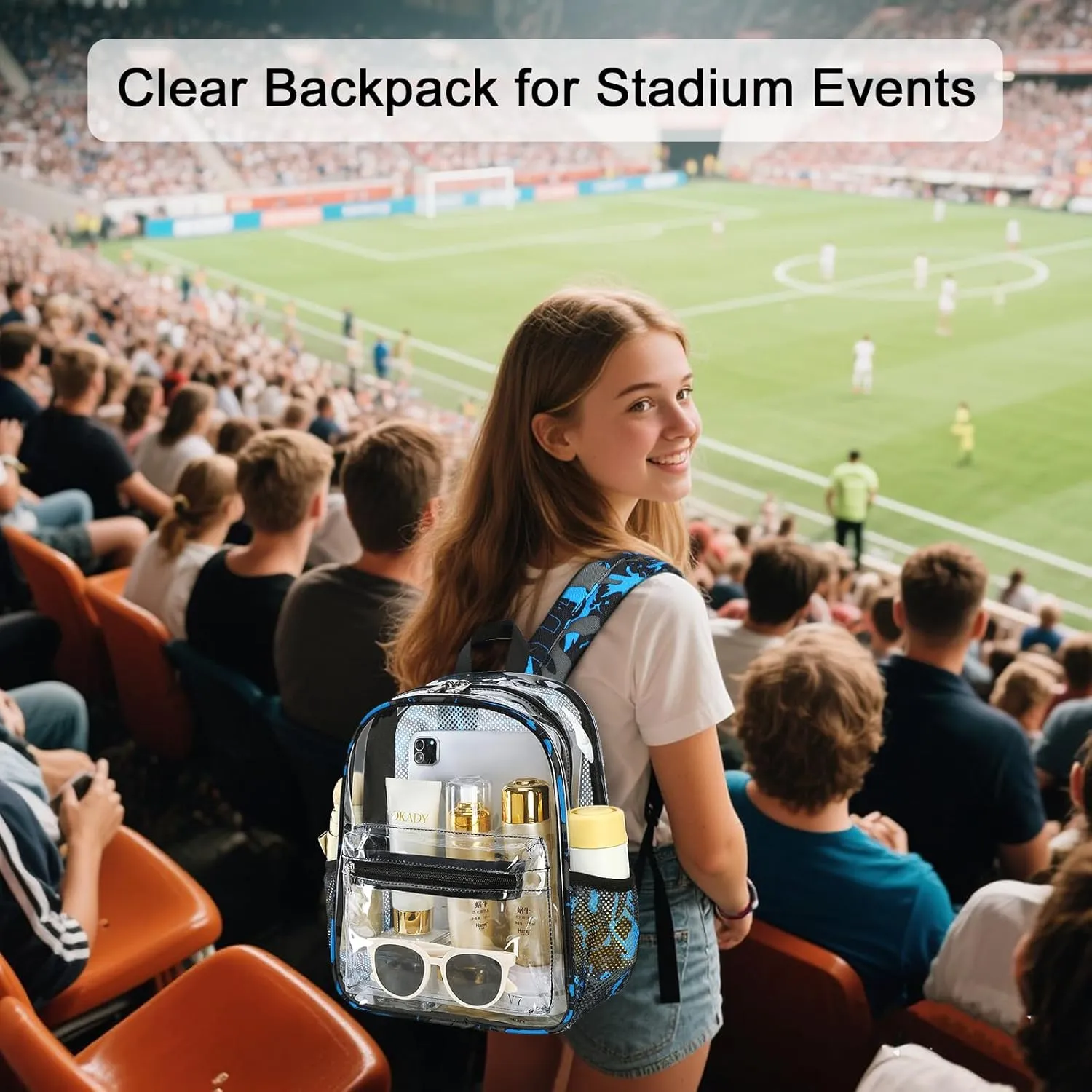 Clear Mini Backpack for Stadium Events 12x12x6 Small Transparent Backpacks Plastic See Through Clear Bag for Concerts Work (C-Graffiti red)
