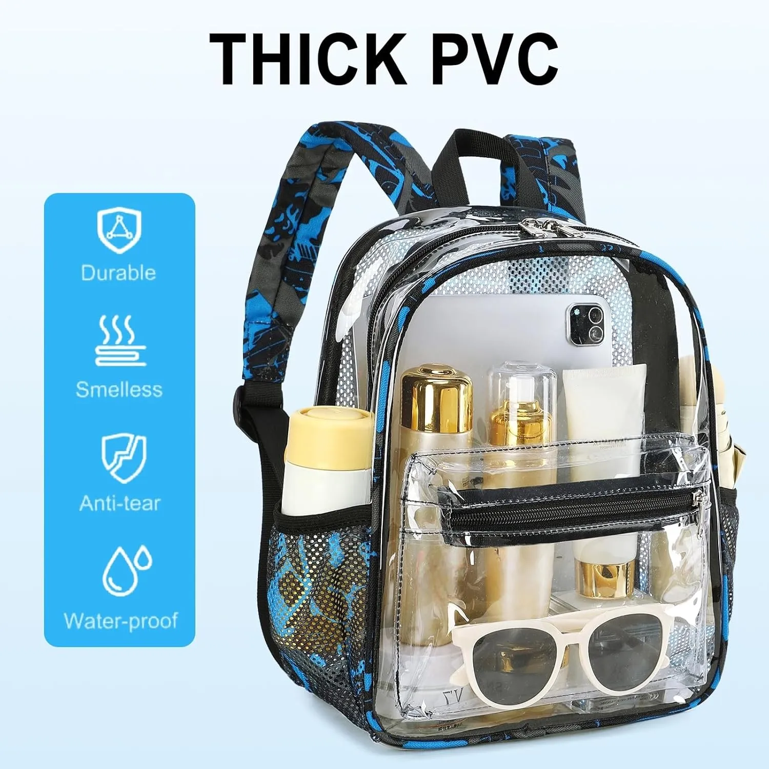Clear Mini Backpack for Stadium Events 12x12x6 Small Transparent Backpacks Plastic See Through Clear Bag for Concerts Work (C-Graffiti red)