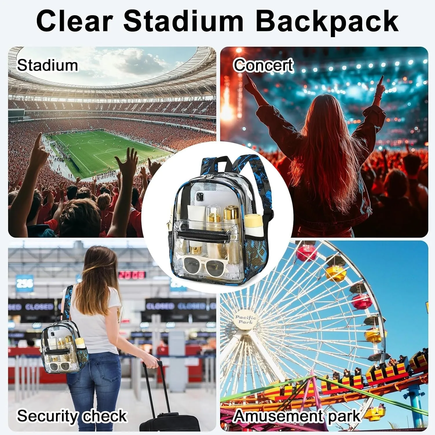 Clear Mini Backpack for Stadium Events 12x12x6 Small Transparent Backpacks Plastic See Through Clear Bag for Concerts Work (C-Graffiti red)