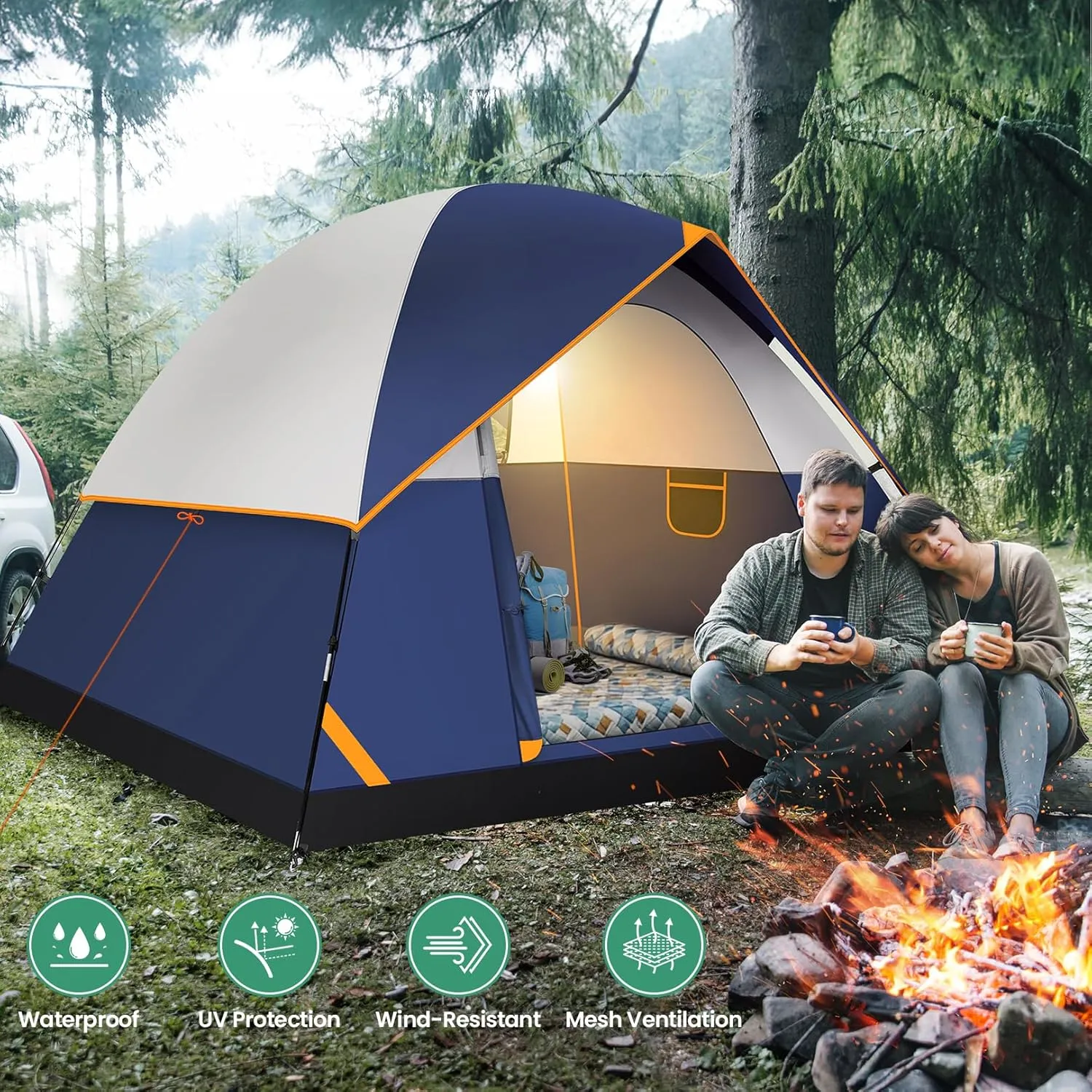 COBIZI Camping Tent, 4/6 Person Easy Setup Waterproof Windproof Backpacking Tent with Removable Rainfly, Lightweight Portable Outdoor Family Tents for Camping, Travel, Fishing, Hiking, Scouts