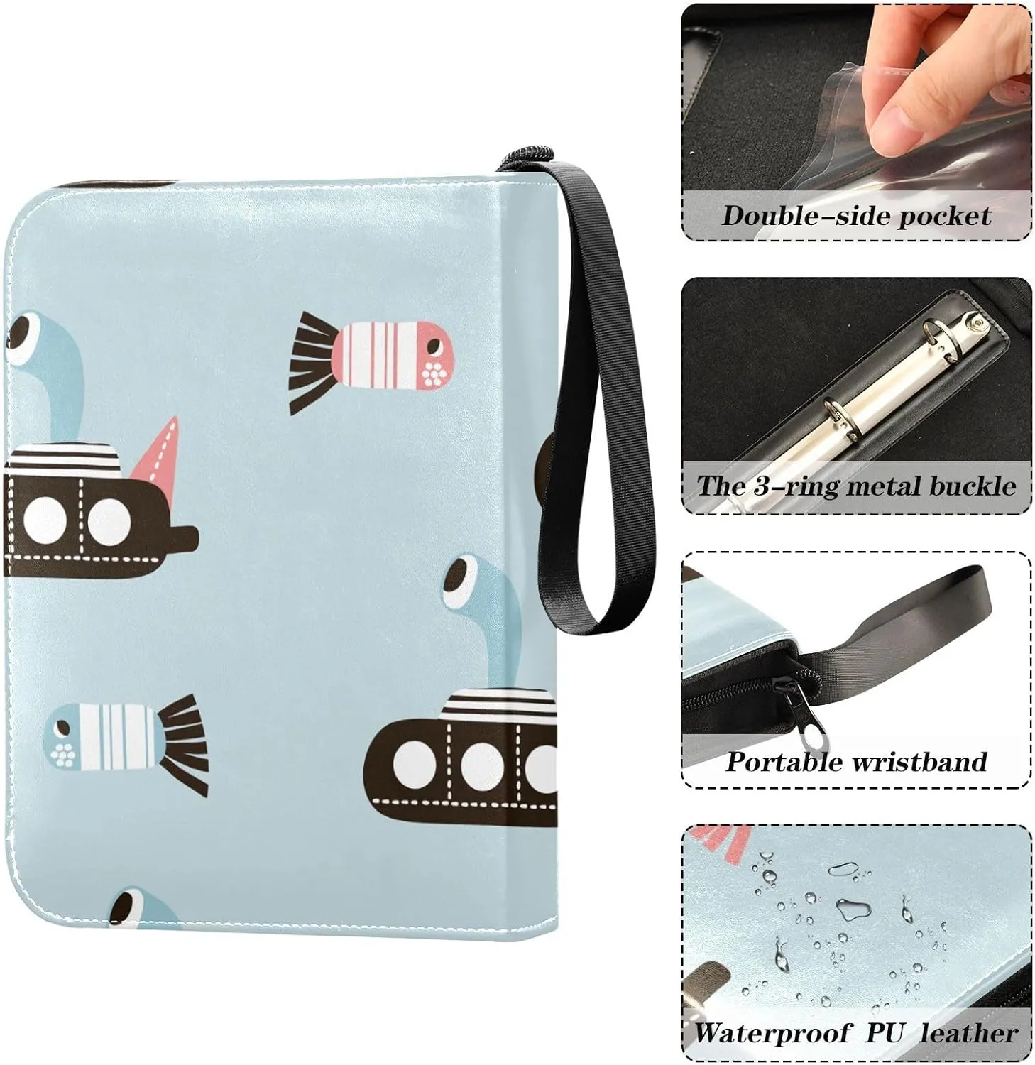 Collectible Trading Card Albums with Sleeves Zipper Leather Collector's Binder for Sports/TCG Cards