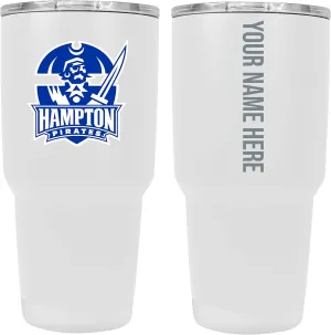 Collegiate Custom Personalized Hampton University, 24 oz Insulated Stainless Steel Tumbler with Engraved Name (White) Officially Licensed Collegiate Product