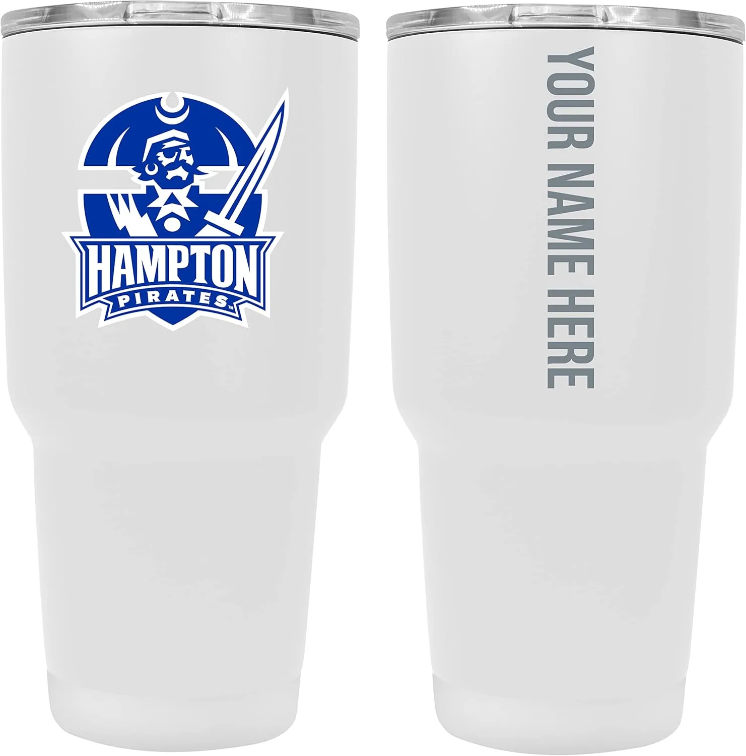 Collegiate Custom Personalized Hampton University, 24 oz Insulated Stainless Steel Tumbler with Engraved Name (White) Officially Licensed Collegiate Product
