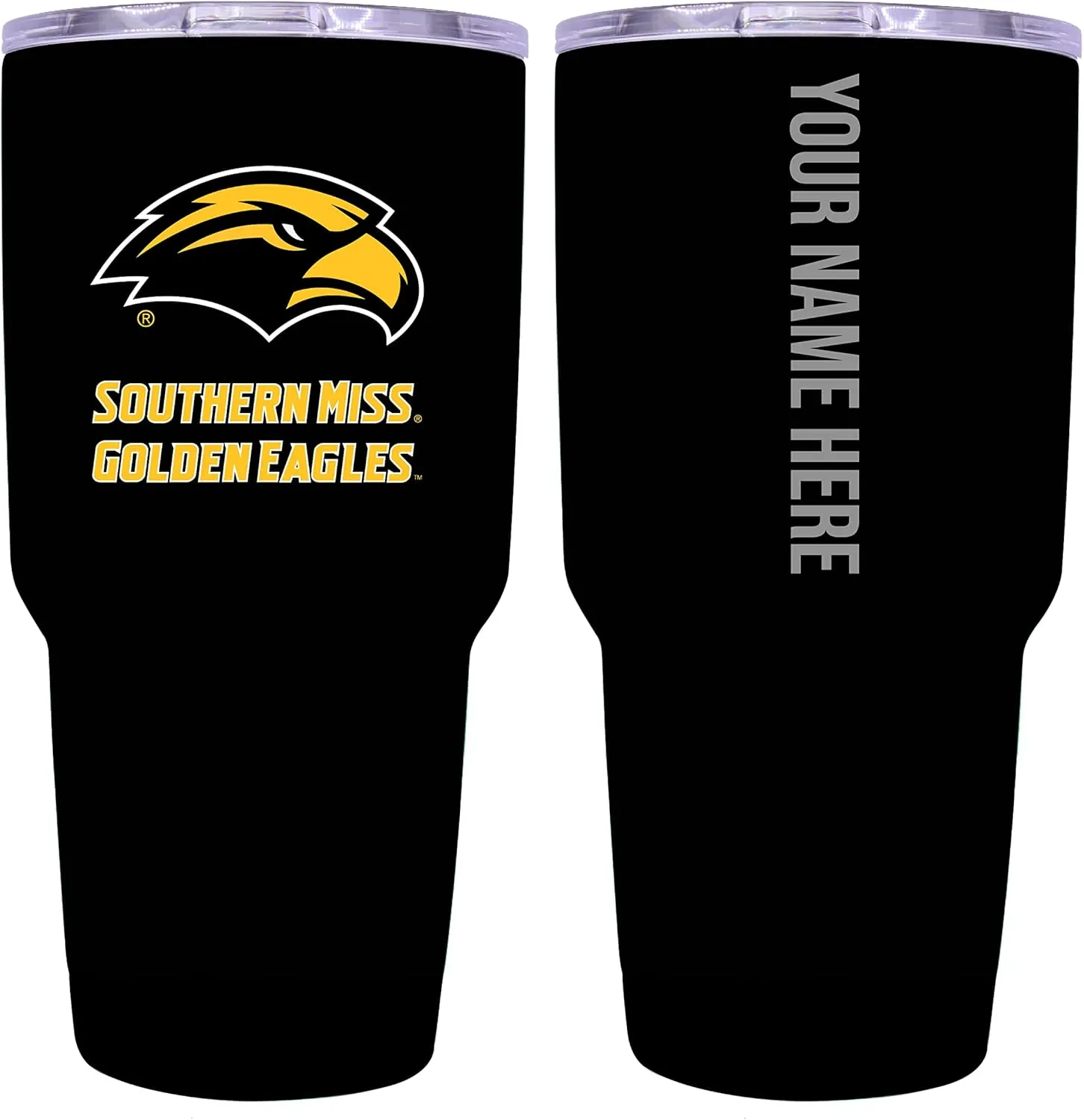 Collegiate Custom Personalized Southern Mississippi Golden Eagles, 24 oz Insulated Stainless Steel Tumbler with Engraved Name (Black) Officially Licensed Collegiate Product