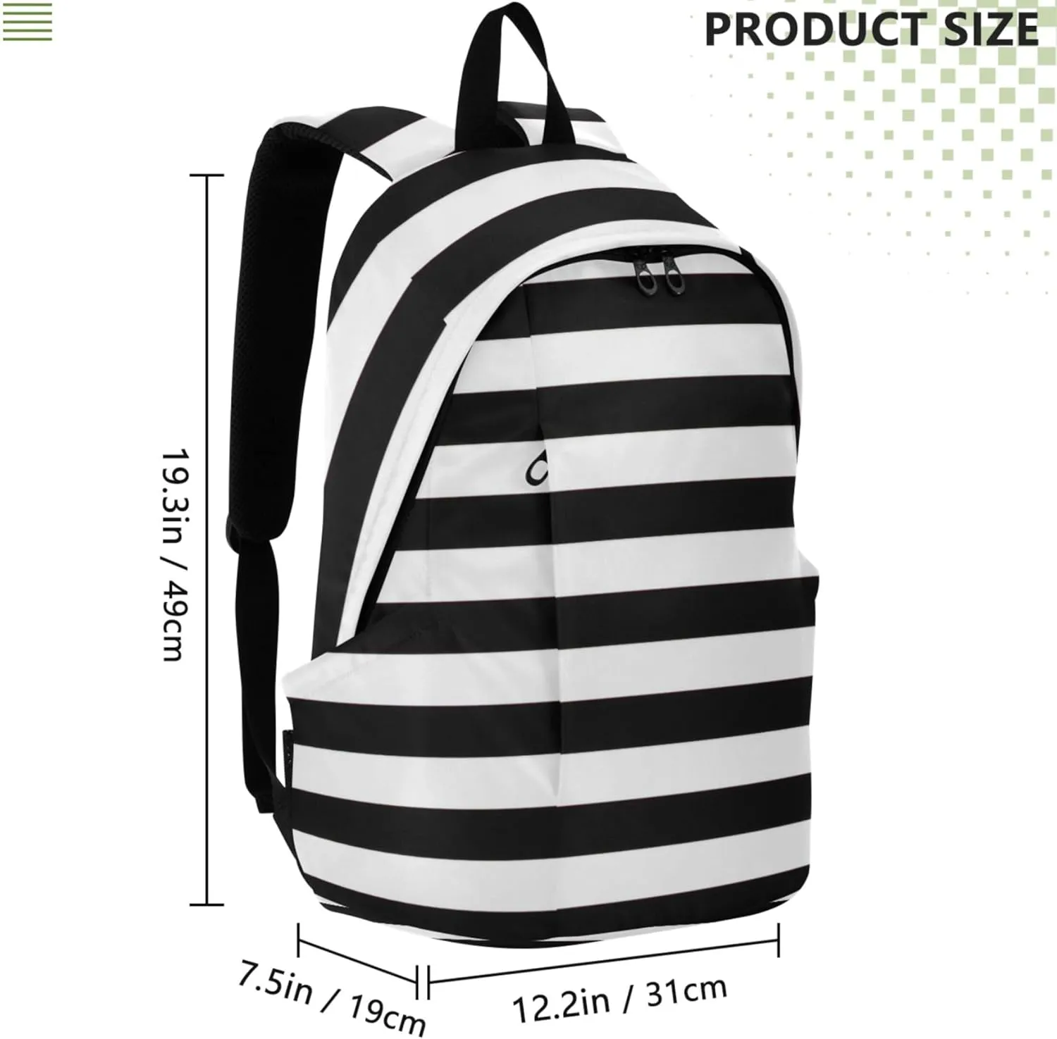 Colorful Casual Womens Daypack Cute Backpack Black White Stripes Cool Gifts for College Students