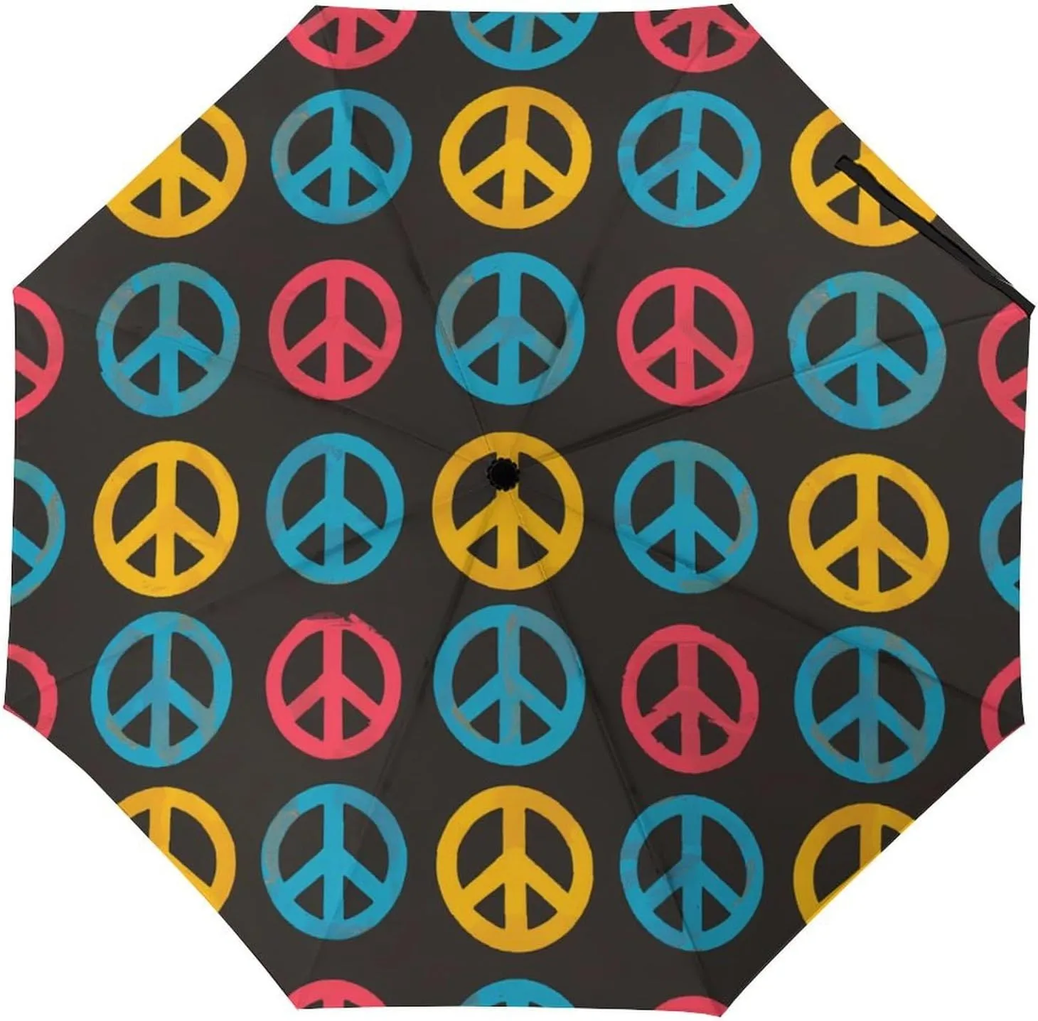 Colorful Peace Sign Folding Umbrella Cute Windproof Umbrella Compact Auto Open/Close