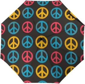 Colorful Peace Sign Folding Umbrella Cute Windproof Umbrella Compact Auto Open/Close