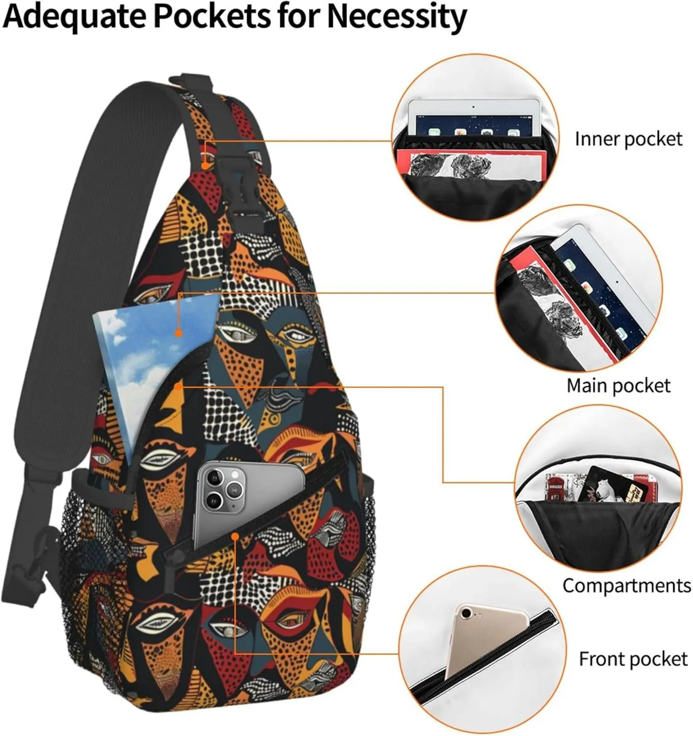 Colorful Women Eyes Sling Backpack Crossbody Bag, Chest Bag Daypack for Outdoors Hiking Traveling