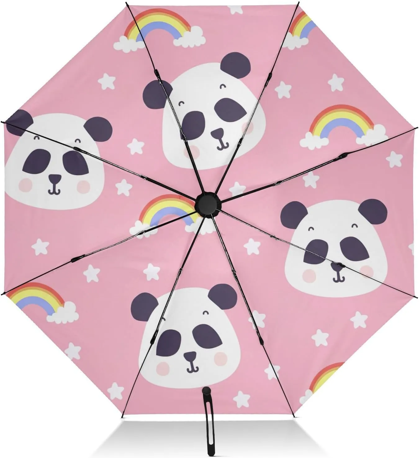 Compact Umbrella, Windproof Umbrella, Automatic Open/close, Compact Size for Women Backpacks/Handbags, Cute Panda Rainbow Pink
