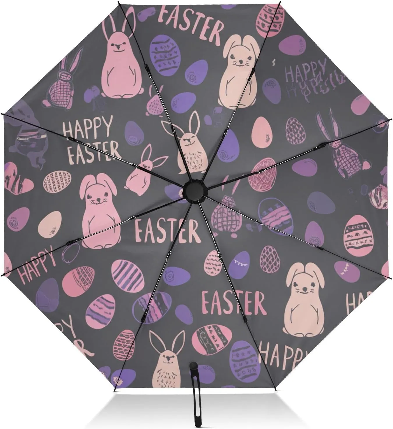 Compact Umbrella, Windproof Umbrella, Automatic Open/close, Compact Size for Women Backpacks/Handbags, Easter Cute Rabbits Purple