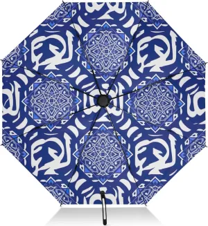Compact Umbrella, Windproof Umbrella for Rain, Automatic Open/close, Compact Size for Women Backpacks/Handbags, Geometric Blue White