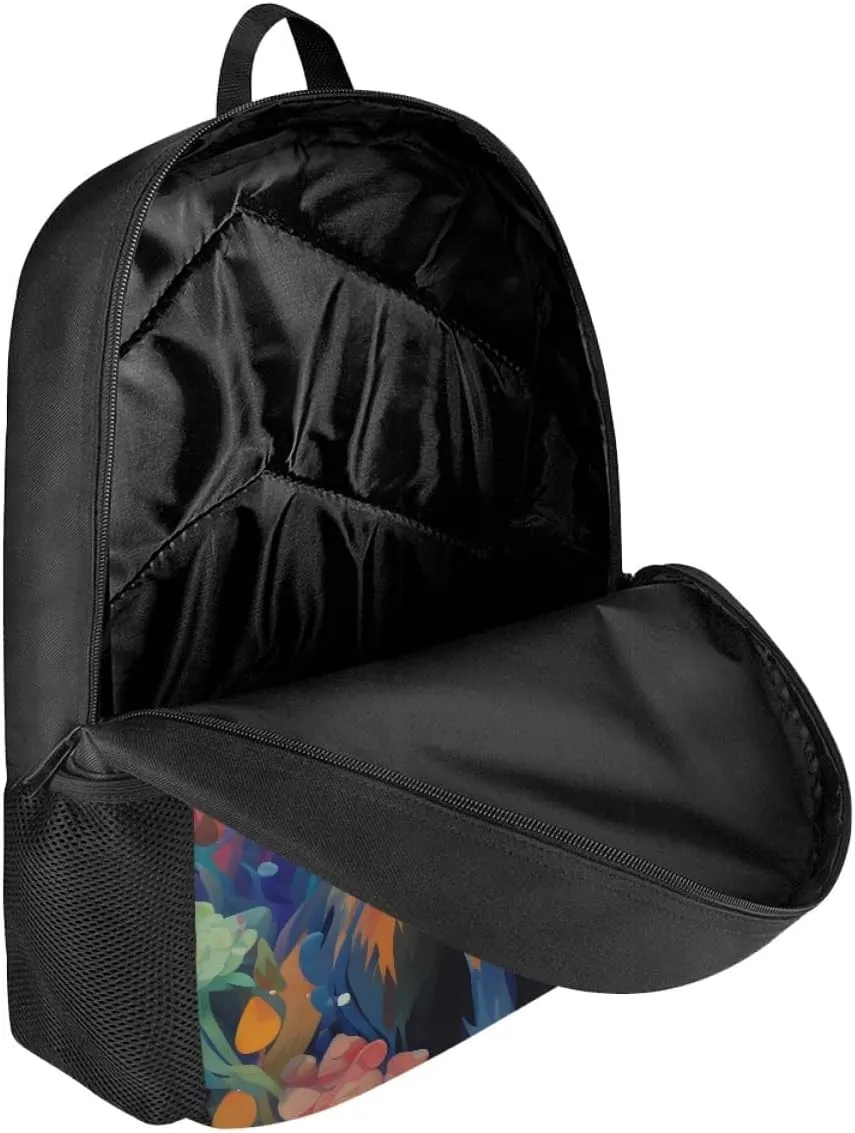 Cool Fire Ice Wolf Printed School Backpacks for Boys Girls Casual Lightweight Daypack Bookbag Travel Knapsack,Floral Fox