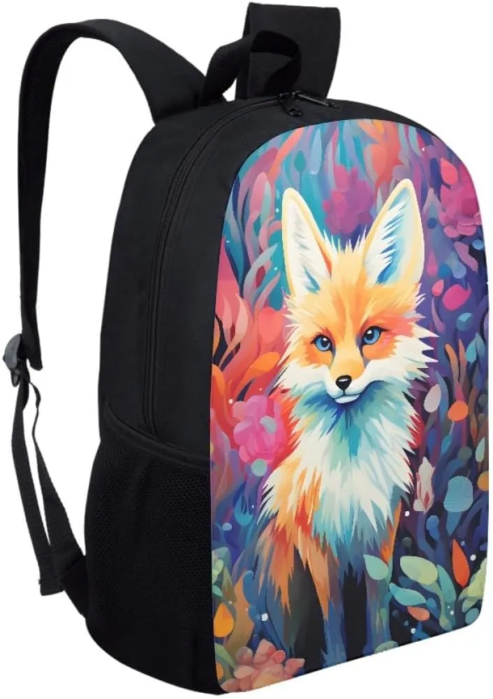 Cool Fire Ice Wolf Printed School Backpacks for Boys Girls Casual Lightweight Daypack Bookbag Travel Knapsack,Floral Fox