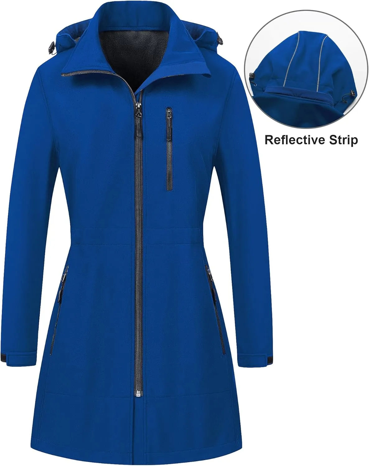 CREATMO US Women's Lightweight Waterproof Long Softshell Tactical Jacket Fleece Lined Windbreaker