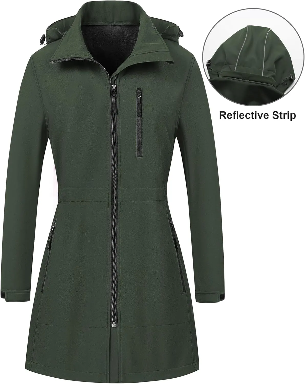 CREATMO US Women's Lightweight Waterproof Long Softshell Tactical Jacket Fleece Lined Windbreaker