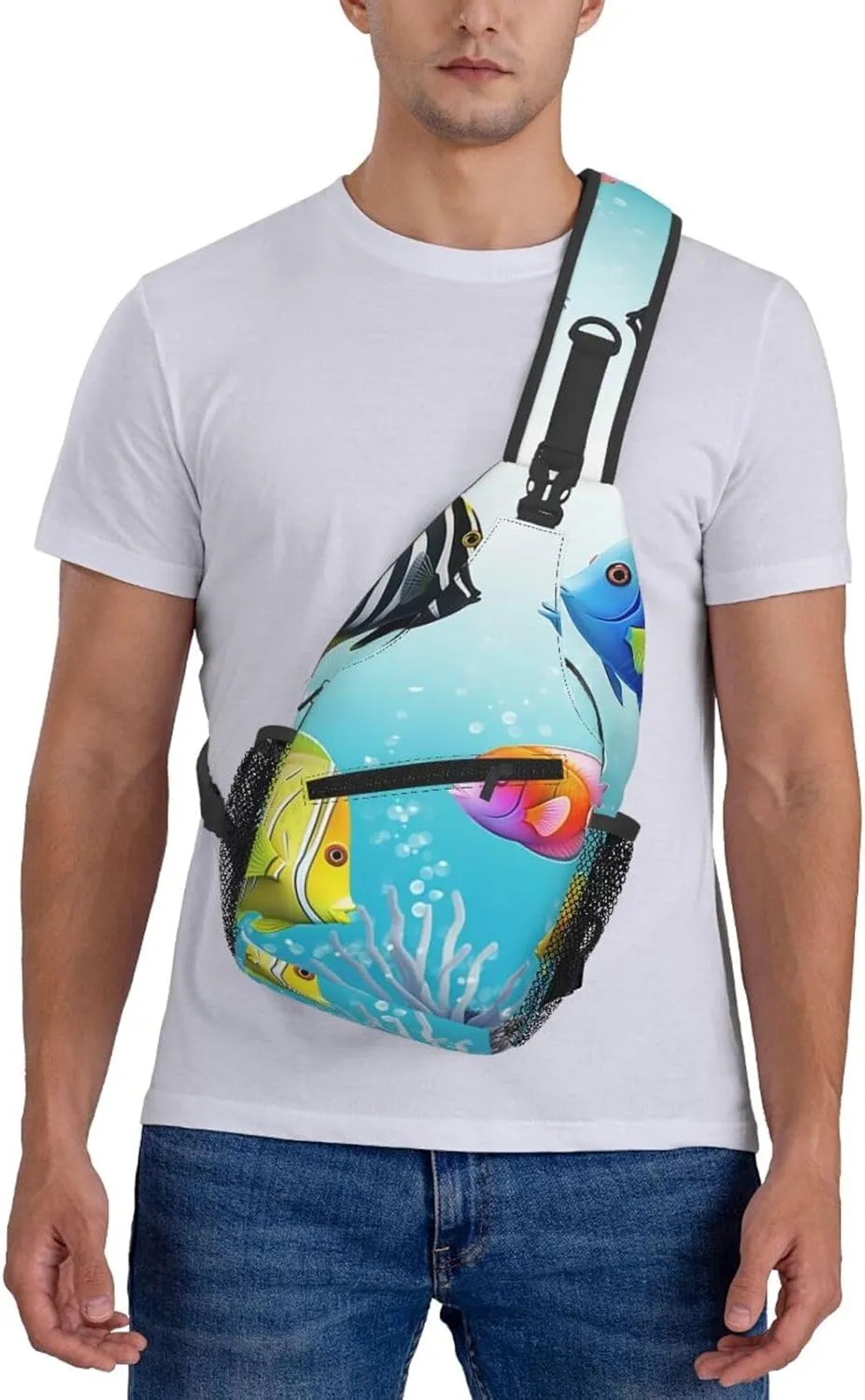 Cross Chest Bag Sling Backpack Ocean Tropical Fish Sling Bag Crossbody Shoulder Bag Travel Hiking Daypack