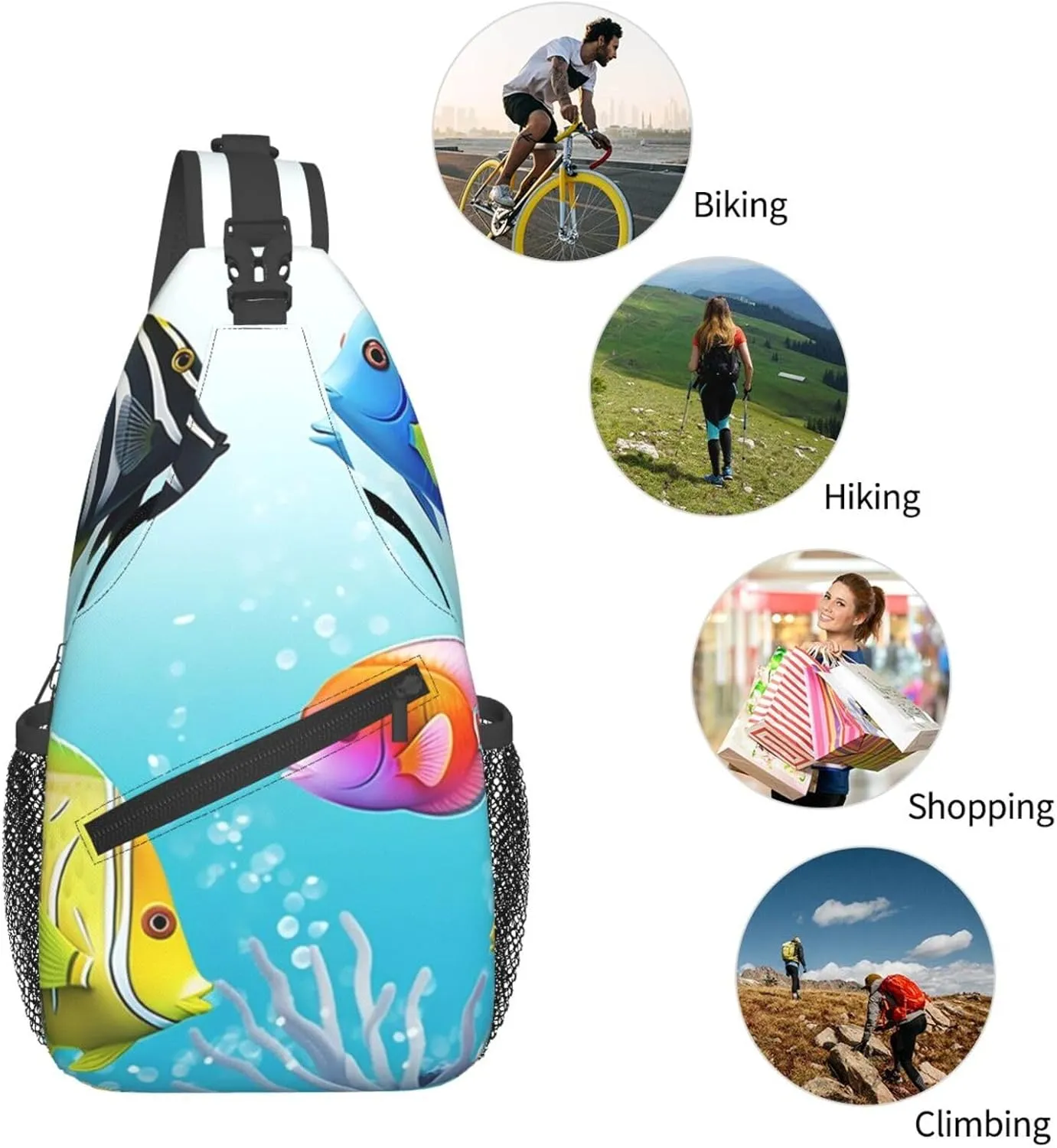 Cross Chest Bag Sling Backpack Ocean Tropical Fish Sling Bag Crossbody Shoulder Bag Travel Hiking Daypack