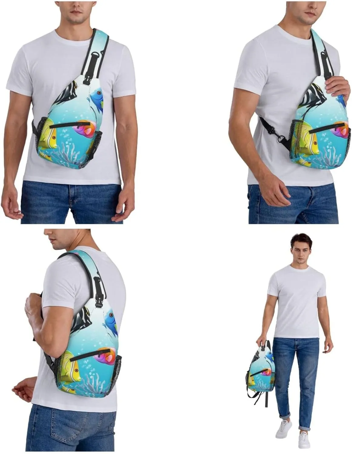 Cross Chest Bag Sling Backpack Ocean Tropical Fish Sling Bag Crossbody Shoulder Bag Travel Hiking Daypack