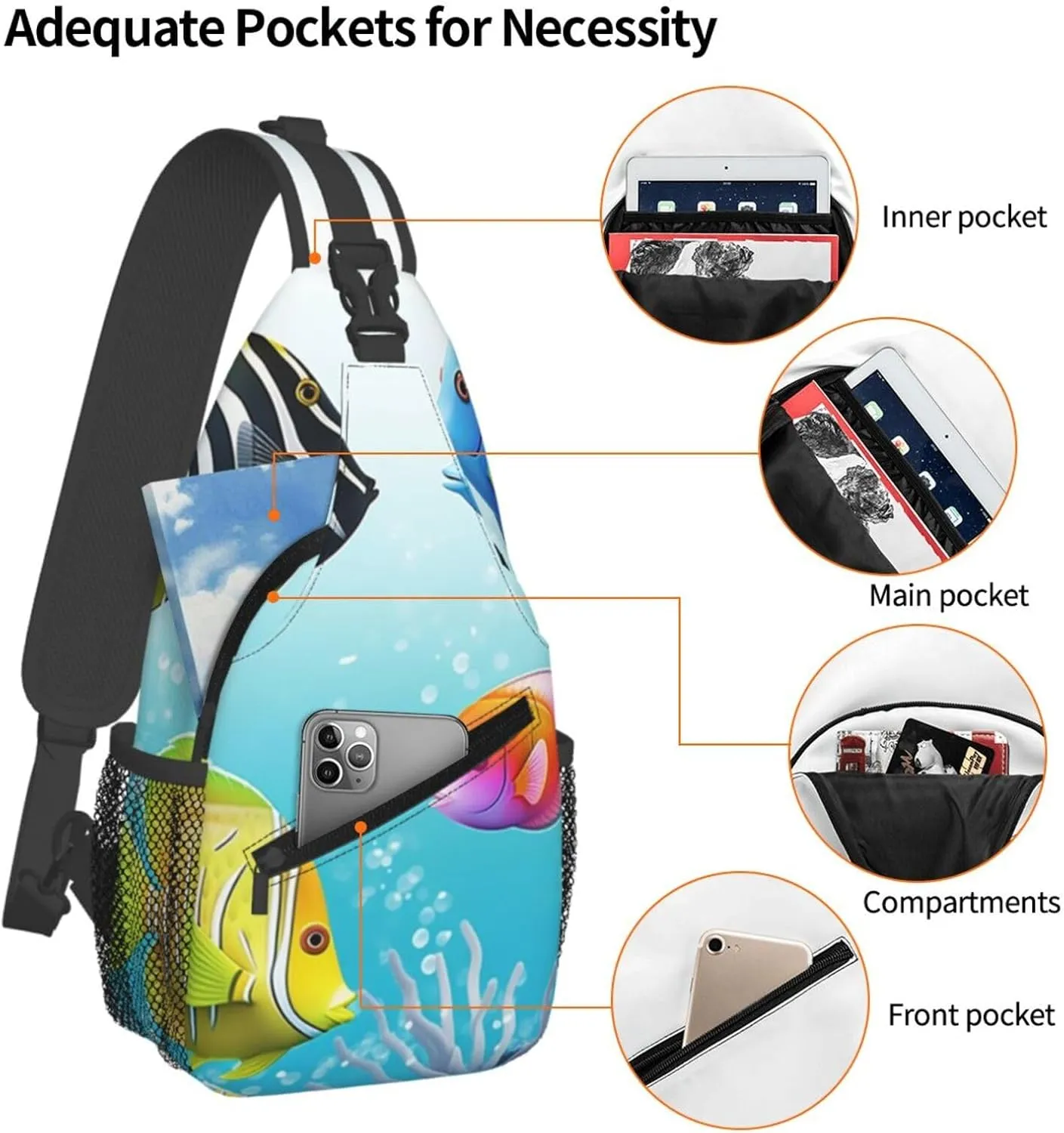 Cross Chest Bag Sling Backpack Ocean Tropical Fish Sling Bag Crossbody Shoulder Bag Travel Hiking Daypack