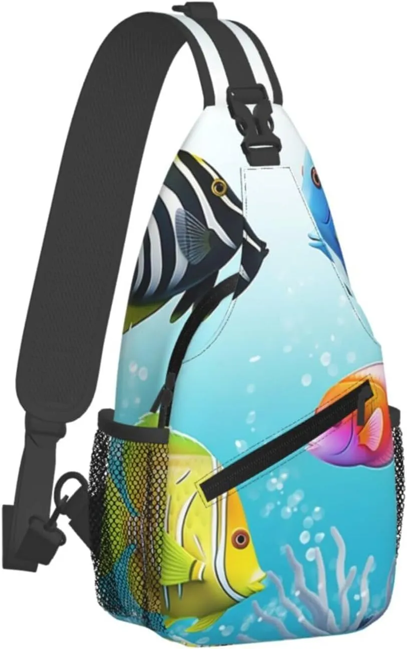 Cross Chest Bag Sling Backpack Ocean Tropical Fish Sling Bag Crossbody Shoulder Bag Travel Hiking Daypack